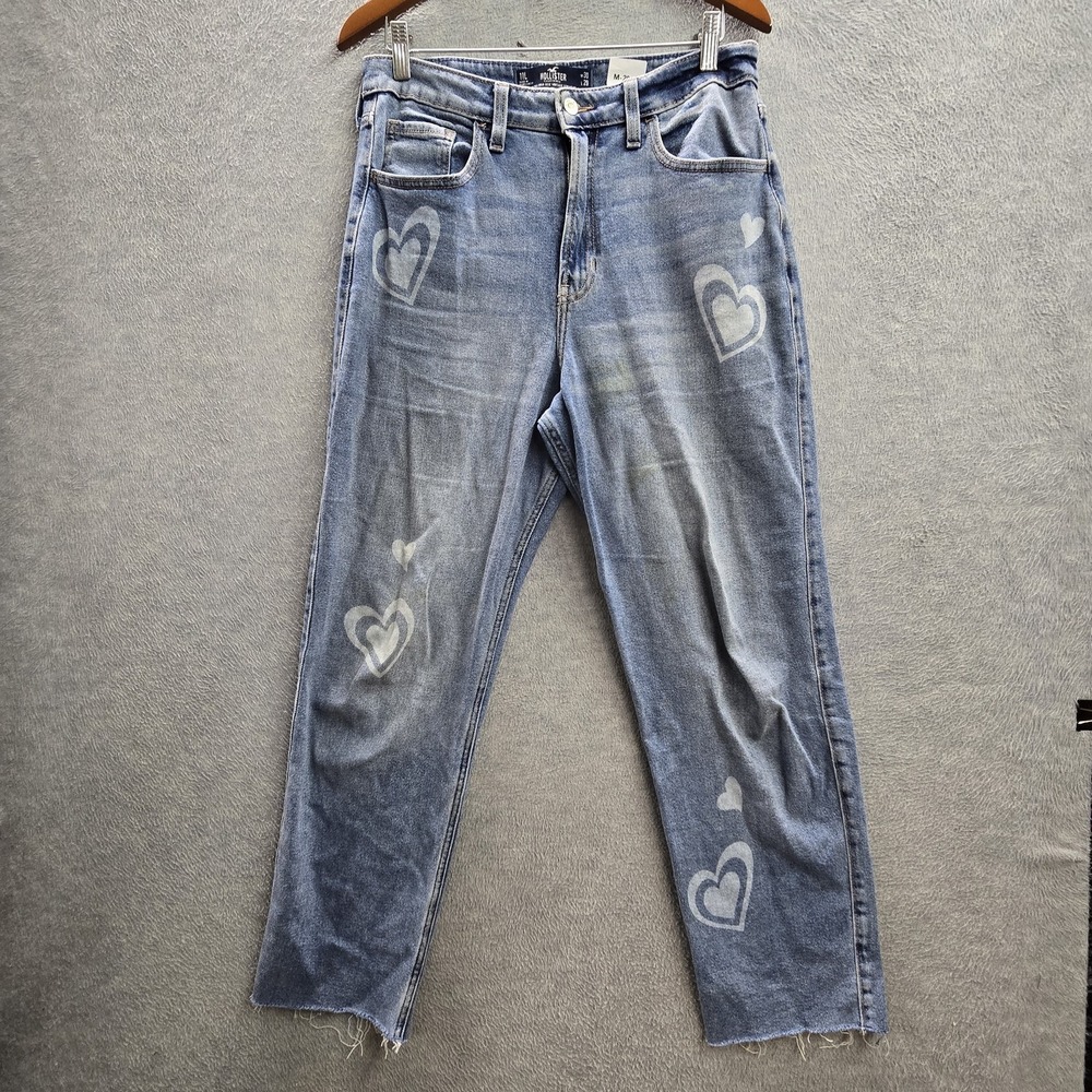 Hollister Women Jeans 30X29 Blue Denim Hearts‎ Ultra High Vintage Straight